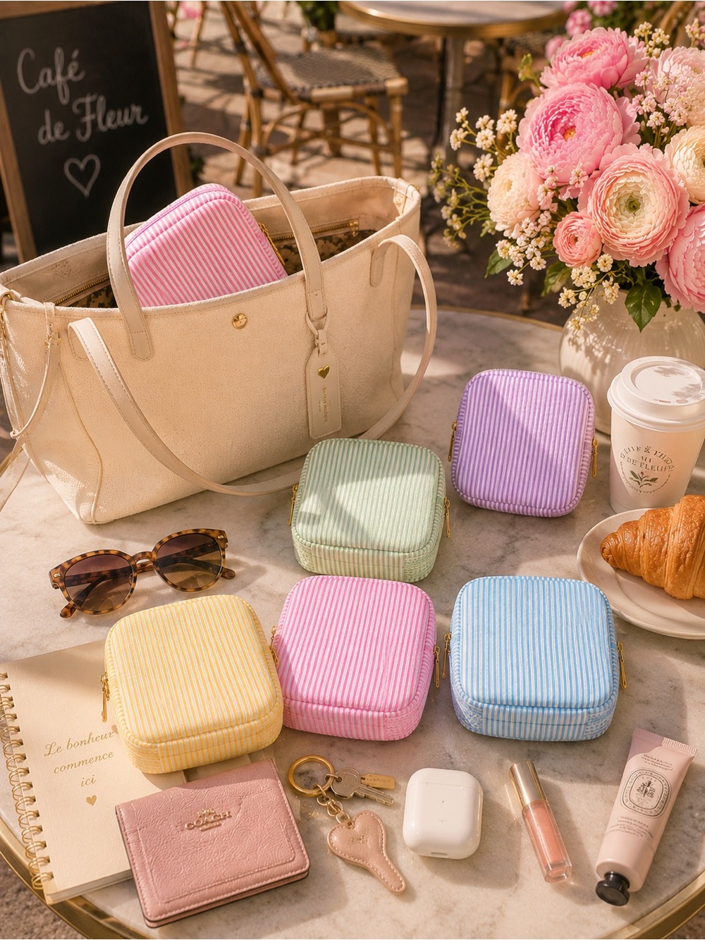Pastel Seersucker Organizer Pouch | Makeup Bag | Travel Case | Purse Organizer - Picture 4 of 6